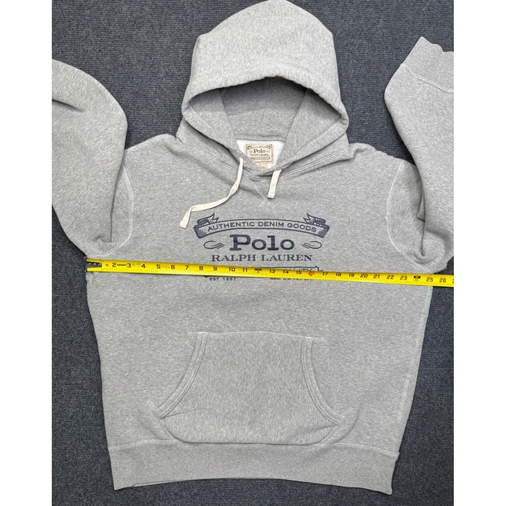 Polo Ralph Lauren Mens Authentic Denim Goods Hoodie Gray Graphic Sweatshirt L